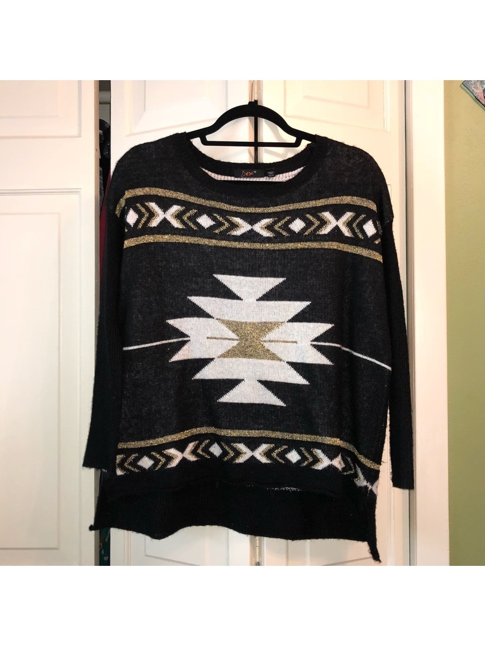 Dex Fair Isle Metallic Gold Black Sweater XS